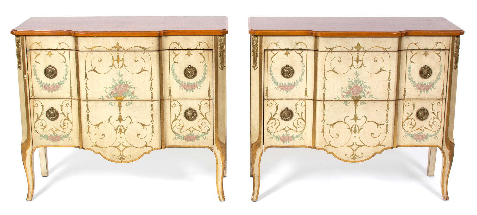 A Pair of Venetian Style Painted Commodes Height 32 x width 38 x depth 16 inches. — John Widdicomb Co.