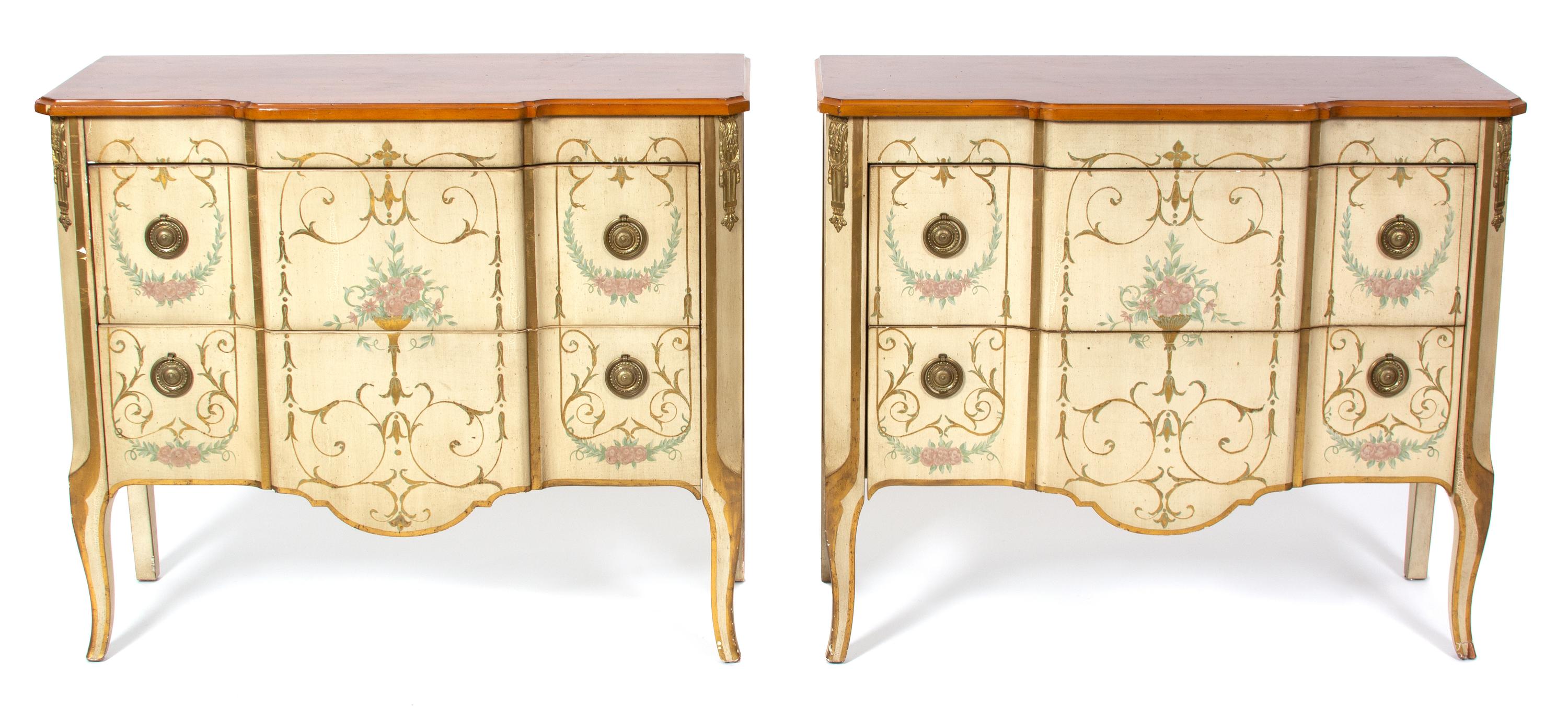 A Pair of Venetian Style Painted Commodes Height 32 x width 38 x depth 16 inches. — John Widdicomb Co.