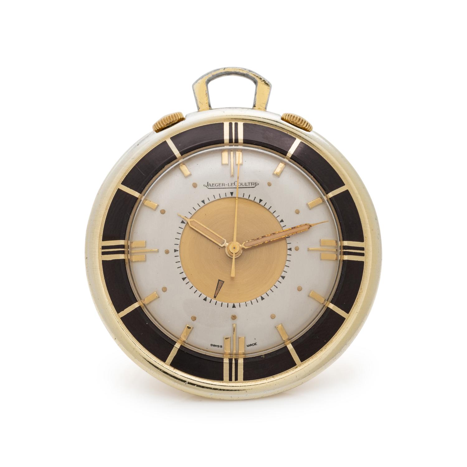 JAEGER-LeCOULTRE, VINTAGE, GOLD-FILLED TRAVEL ALARM OPEN FACE POCKET WATCH