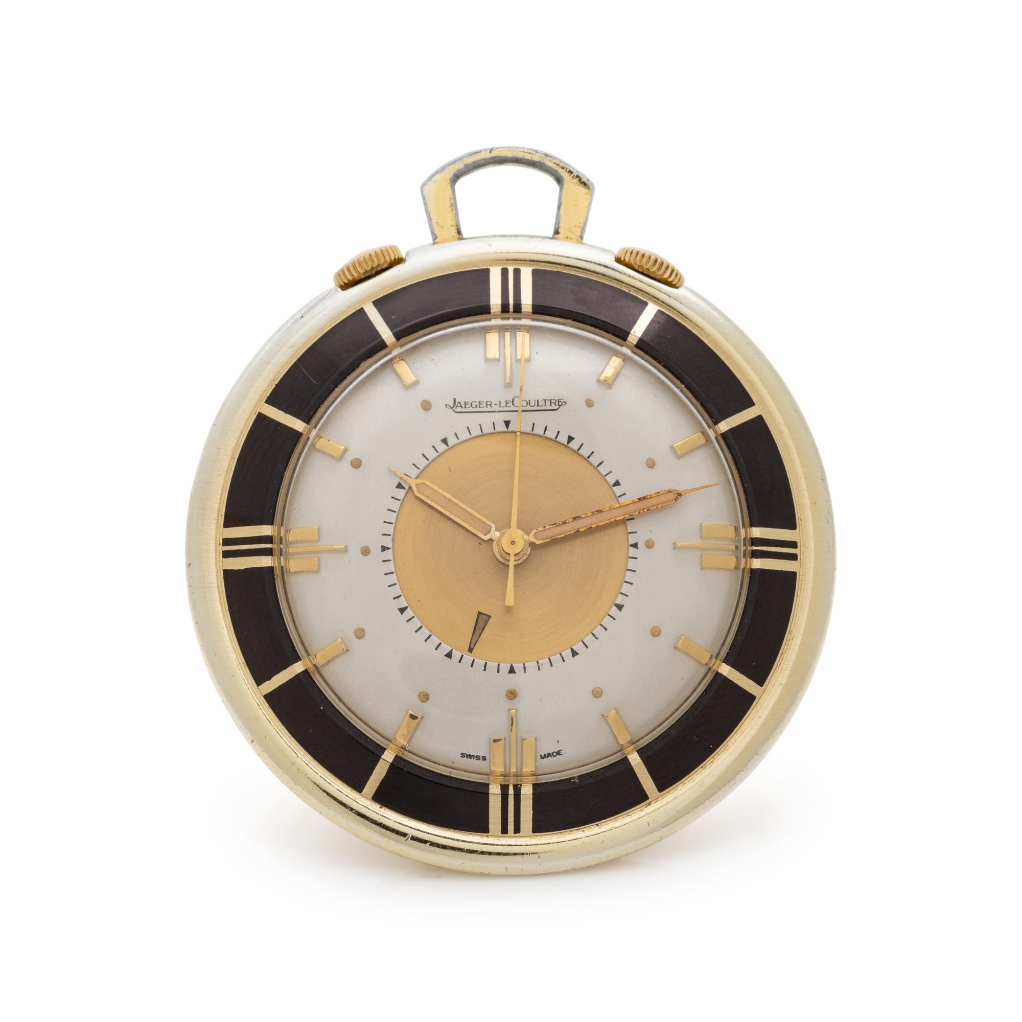JAEGER-LeCOULTRE, VINTAGE, GOLD-FILLED TRAVEL ALARM OPEN FACE POCKET WATCH