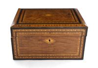 A Victorian Walnut and Parquetry Work Box, Width 11 inches.