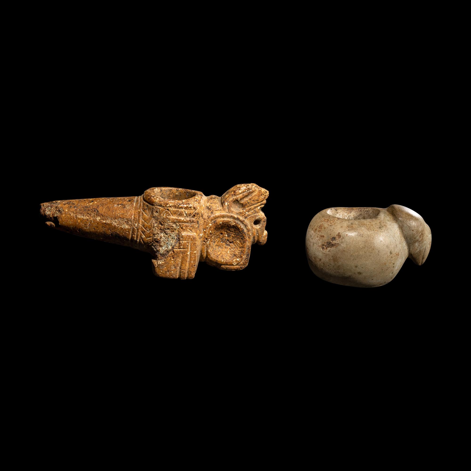 Two Costa Rican Stone Zoomorphic Mace Heads