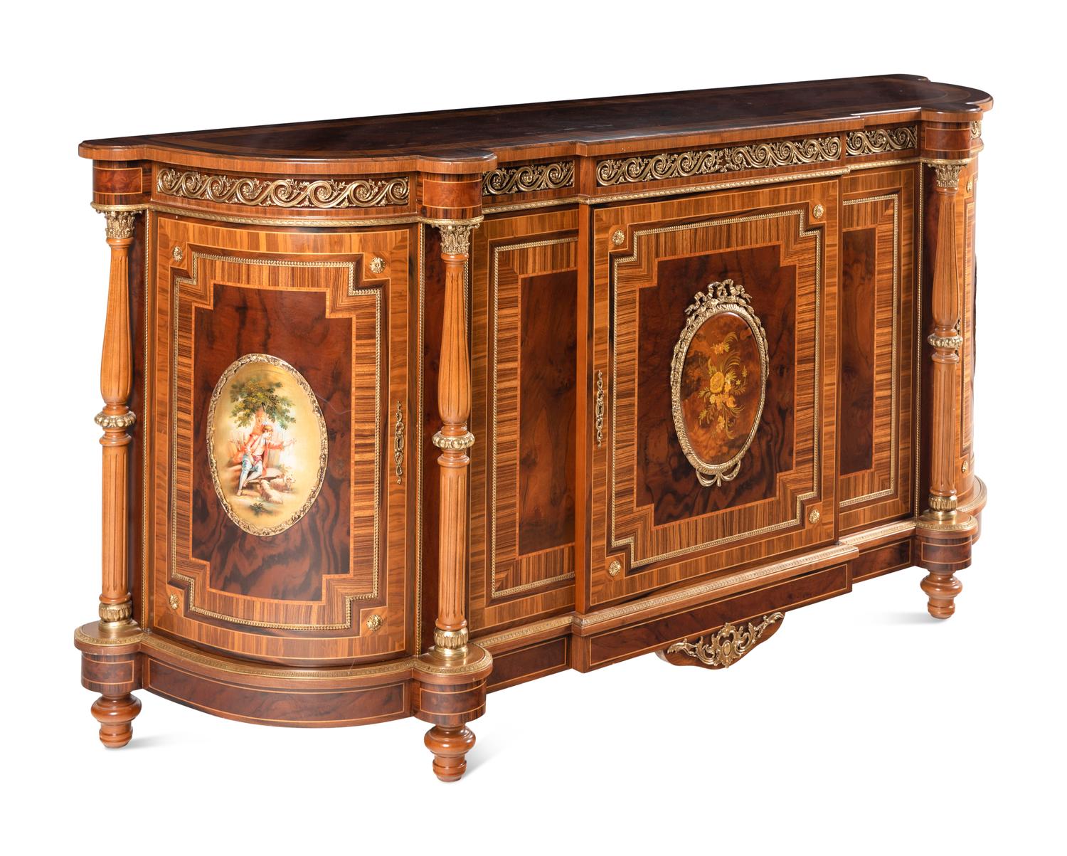A Louis XVI Style Gilt Bronze Mounted Various Woods Console Cabinet