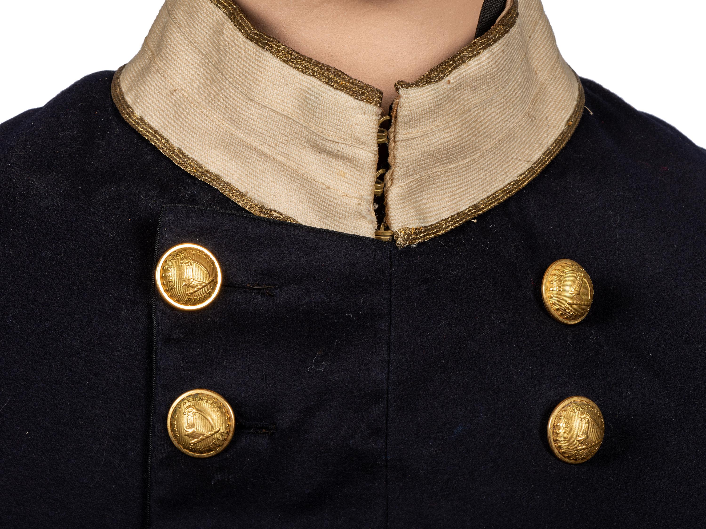 [MILITIA]. Frock coat and Model 1851 shako with original box identified to Massachusetts Militia Brigadier General Eliab Ward.