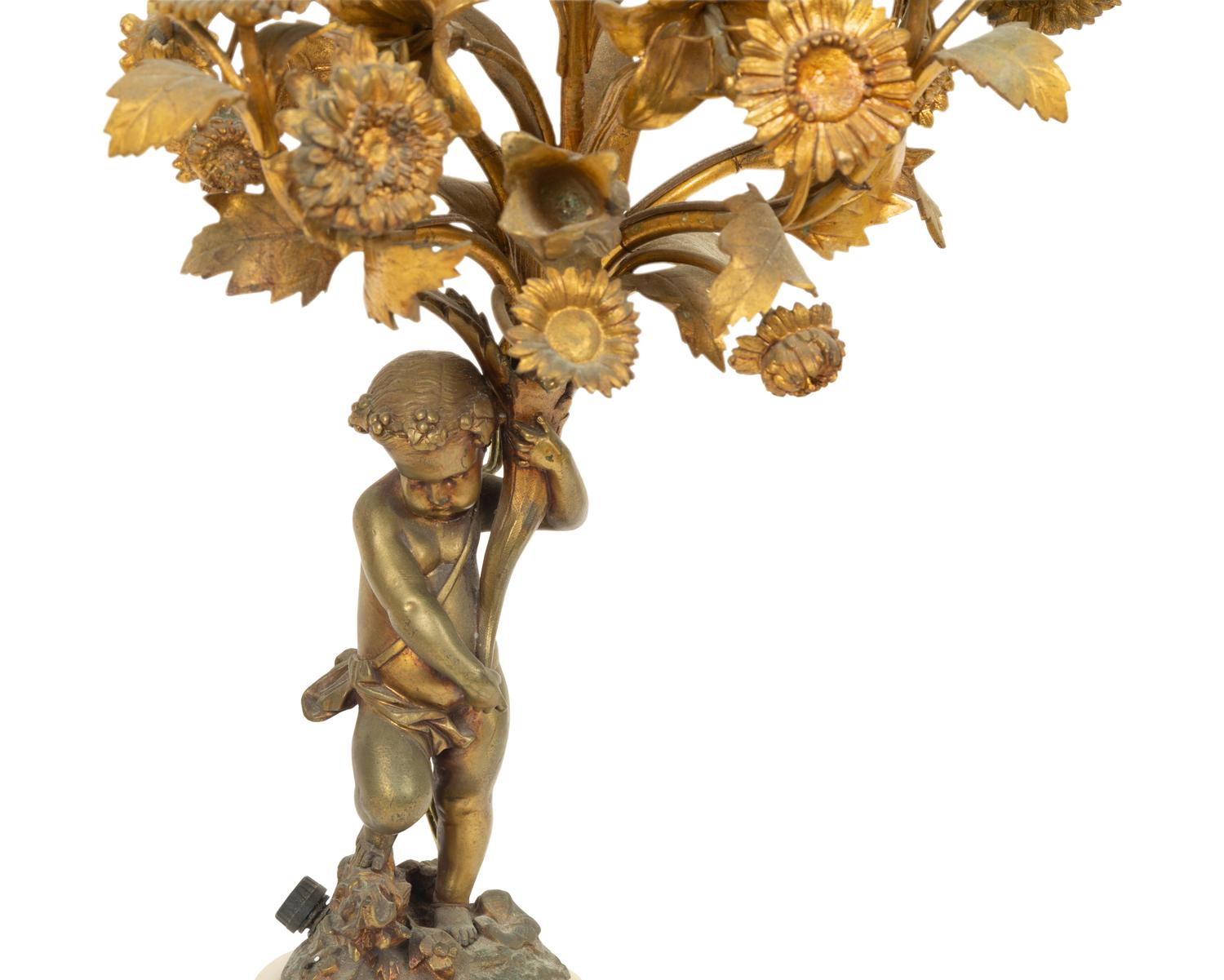 A Pair of Louis XVI Style Gilt Bronze and Marble Four-Light Candelabra