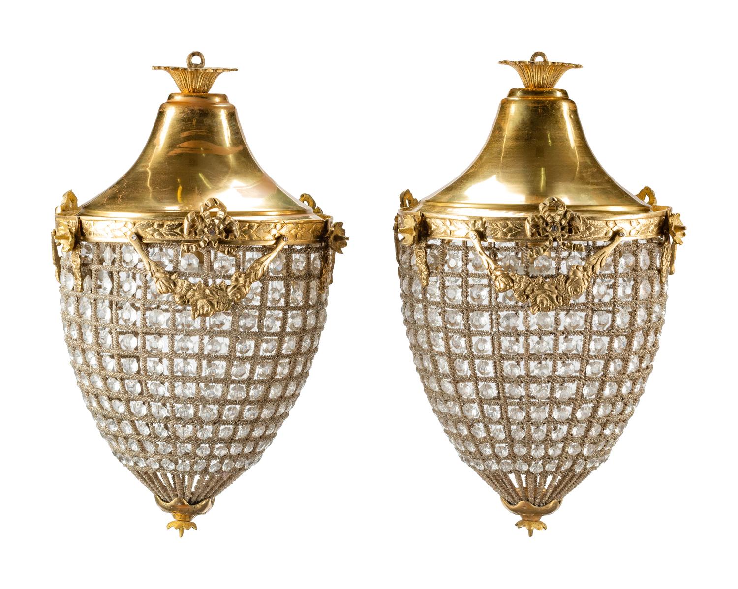A Pair of Gilt Metal Beaded Lanterns