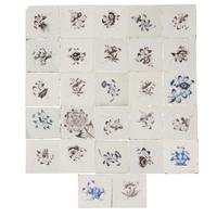 Group of twenty-seven Dutch Delft blue and manganese tiles 17th/18th century