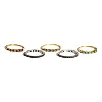 COLLECTION OF FIVE STACKING YELLOW GOLD AND MULITGEM BANDS
