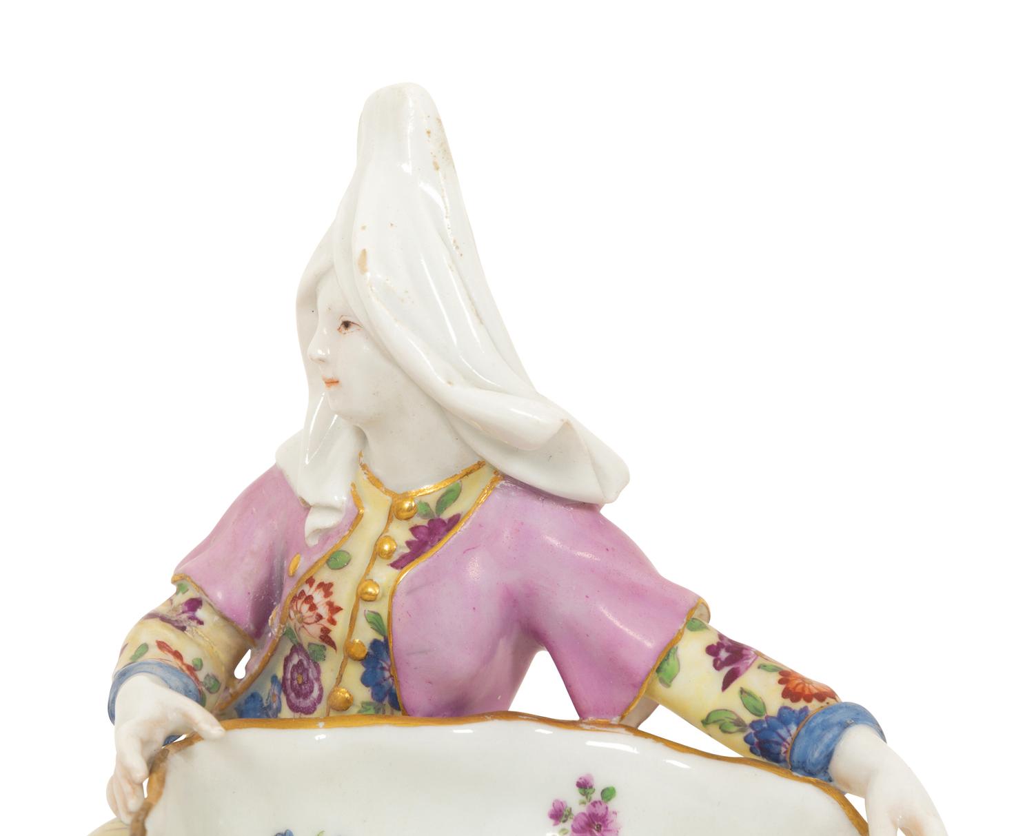 A Pair of Meissen Porcelain Figural Salts