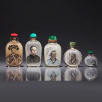 Five Chinese Interior-Decorated Glass Snuff Bottles 玻璃内畫鼻烟壺五支
