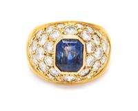 An 18 Karat Yellow Gold, Sapphire and Diamond Bombe Ring, 6.70 dwts.