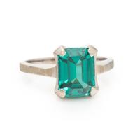 Synthetic Green Gemstone and White Gold Ring
