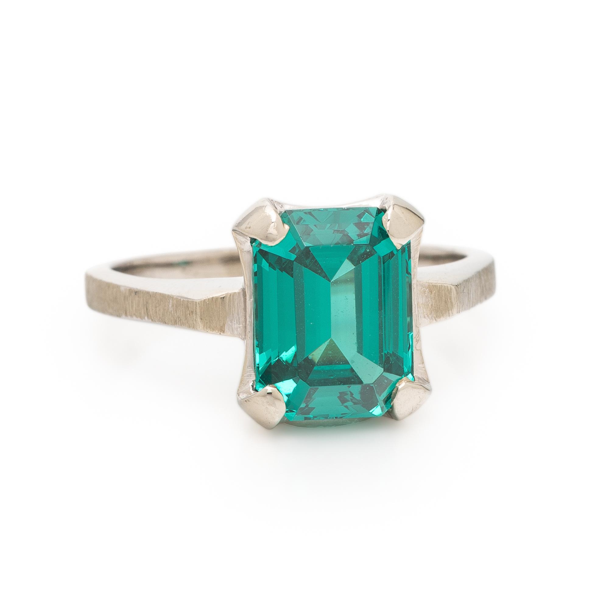Synthetic Green Gemstone and White Gold Ring