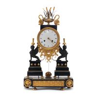 An Empire Ormolu, Black Granite and Patinated Bronze Mantel Clock