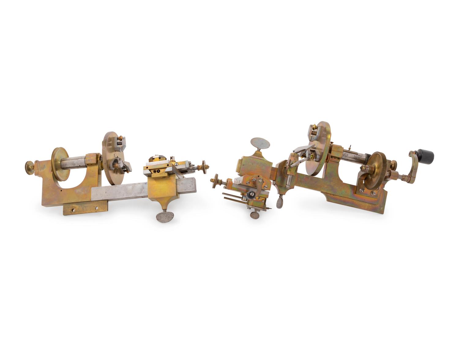 A Group of Two Brass and Steel Watch Maker's Mandrels