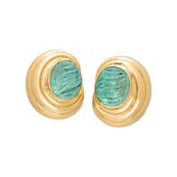 TAMBETTI, YELLOW GOLD AND CARVED AQUAMARINE CLIP EARRINGS