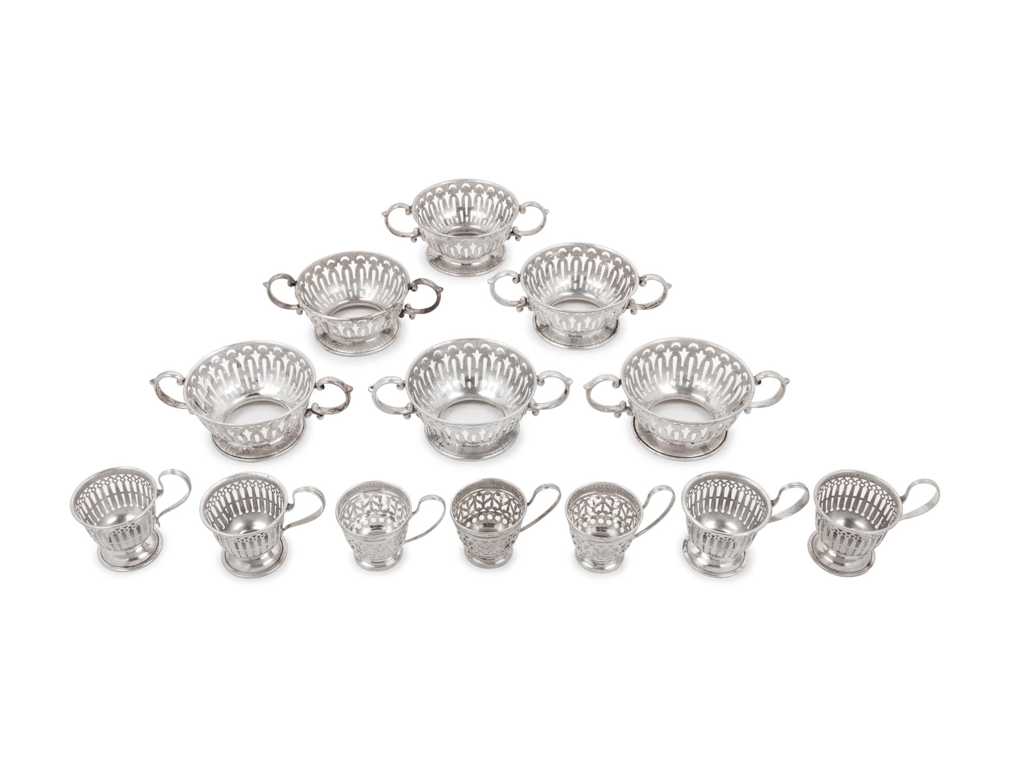 Thirteen American Silver Demitasse Cup and Dessert Bowl Liners
