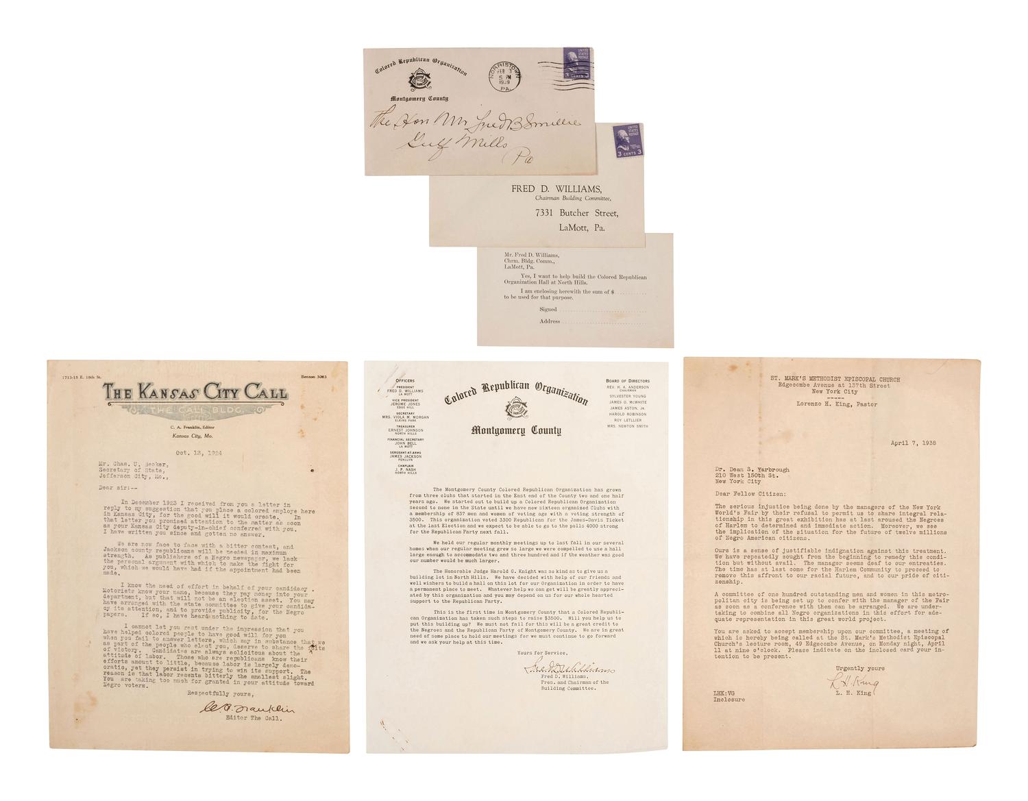[AFRICAN AMERICANA]. A group of 6 documents associated with organizing and advocacy, comprising: