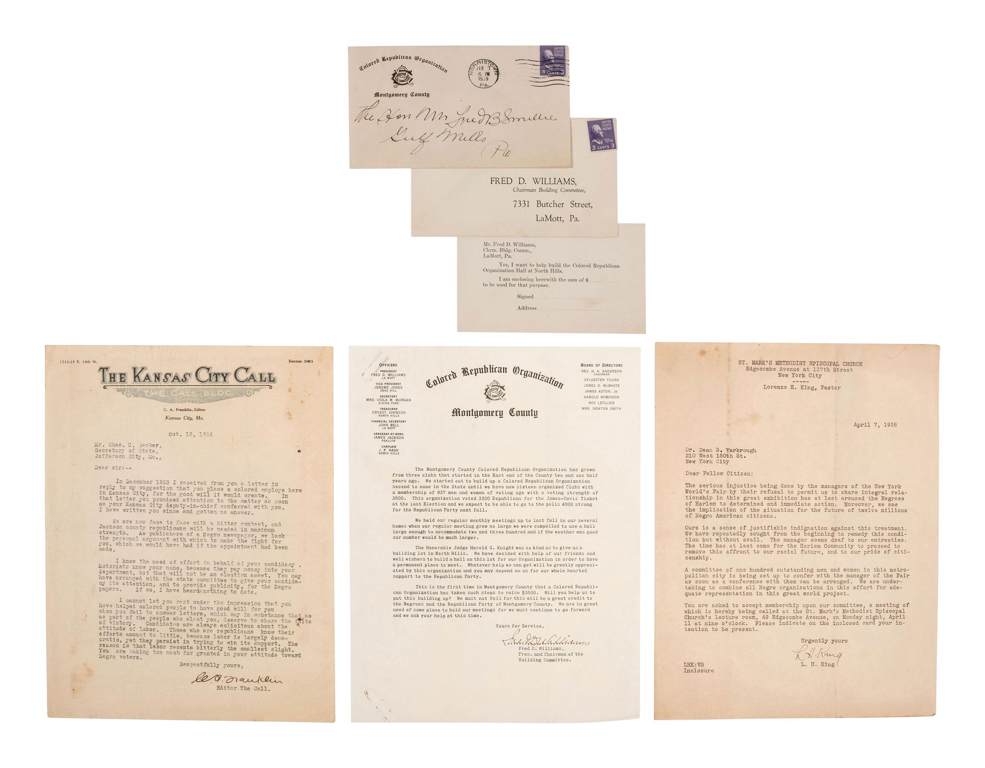 [AFRICAN AMERICANA]. A group of 6 documents associated with organizing and advocacy, comprising: