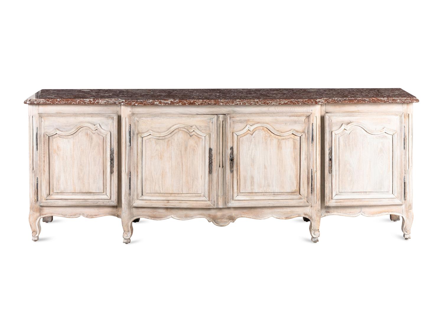 A Louis XV Provincial White Painted Marble-Top Console Cabinet