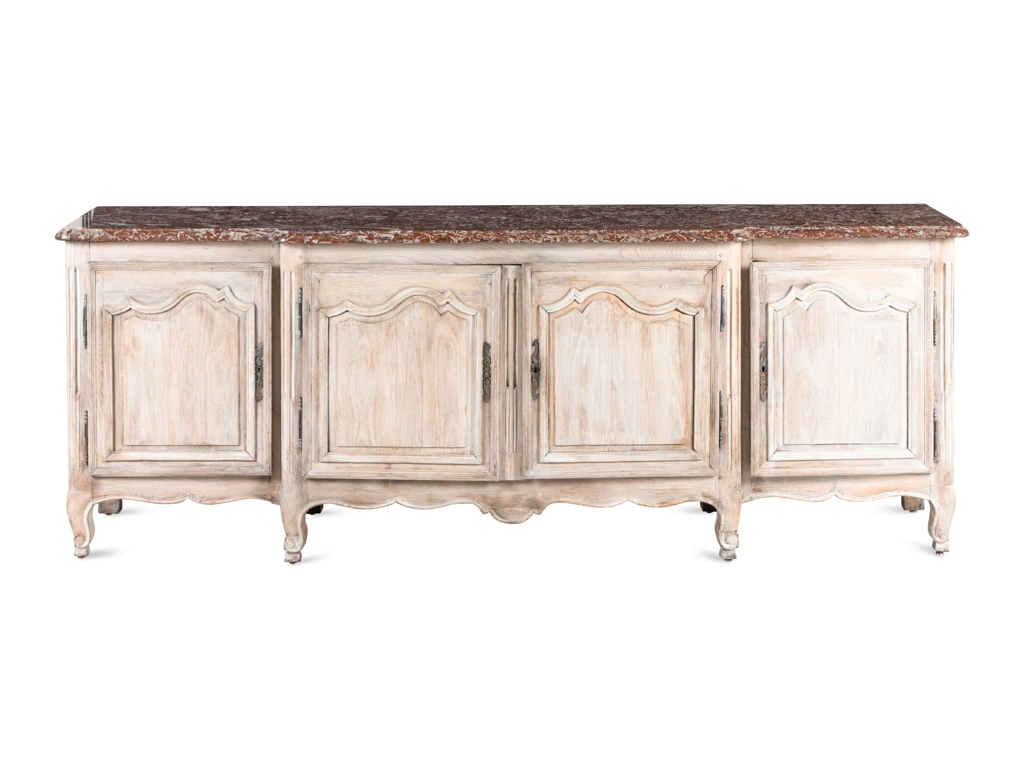 A Louis XV Provincial White Painted Marble-Top Console Cabinet