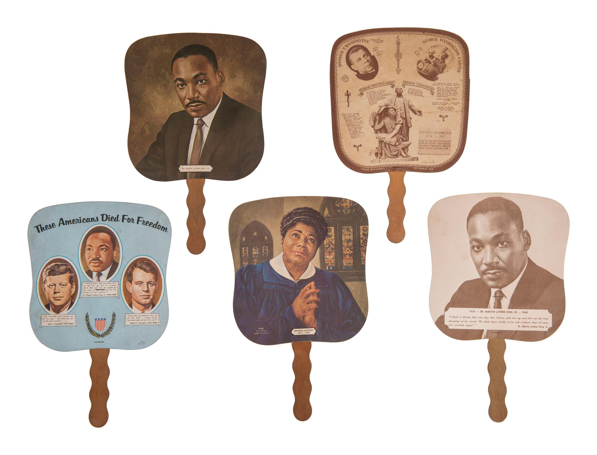 [CIVIL RIGHTS-BUSINESS]. Group of 5 advertising hand fans.