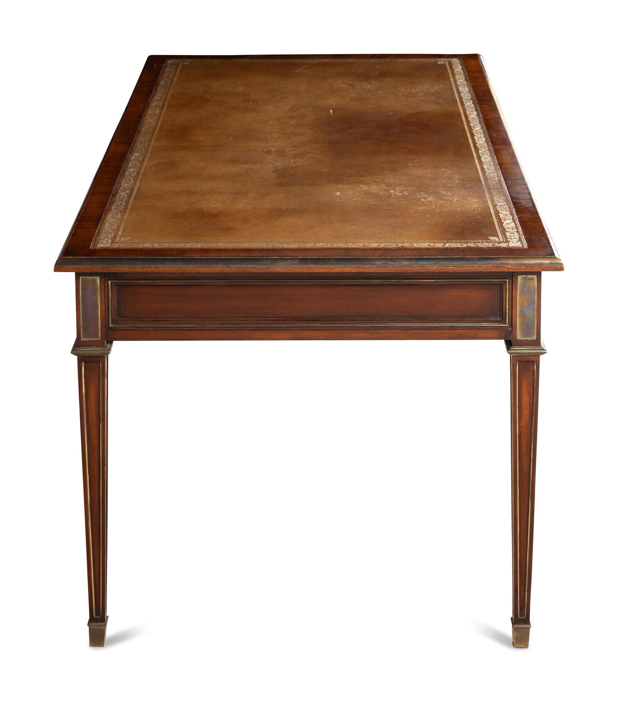 A Directoire Style Brass Mounted Mahogany Bureau Plat
