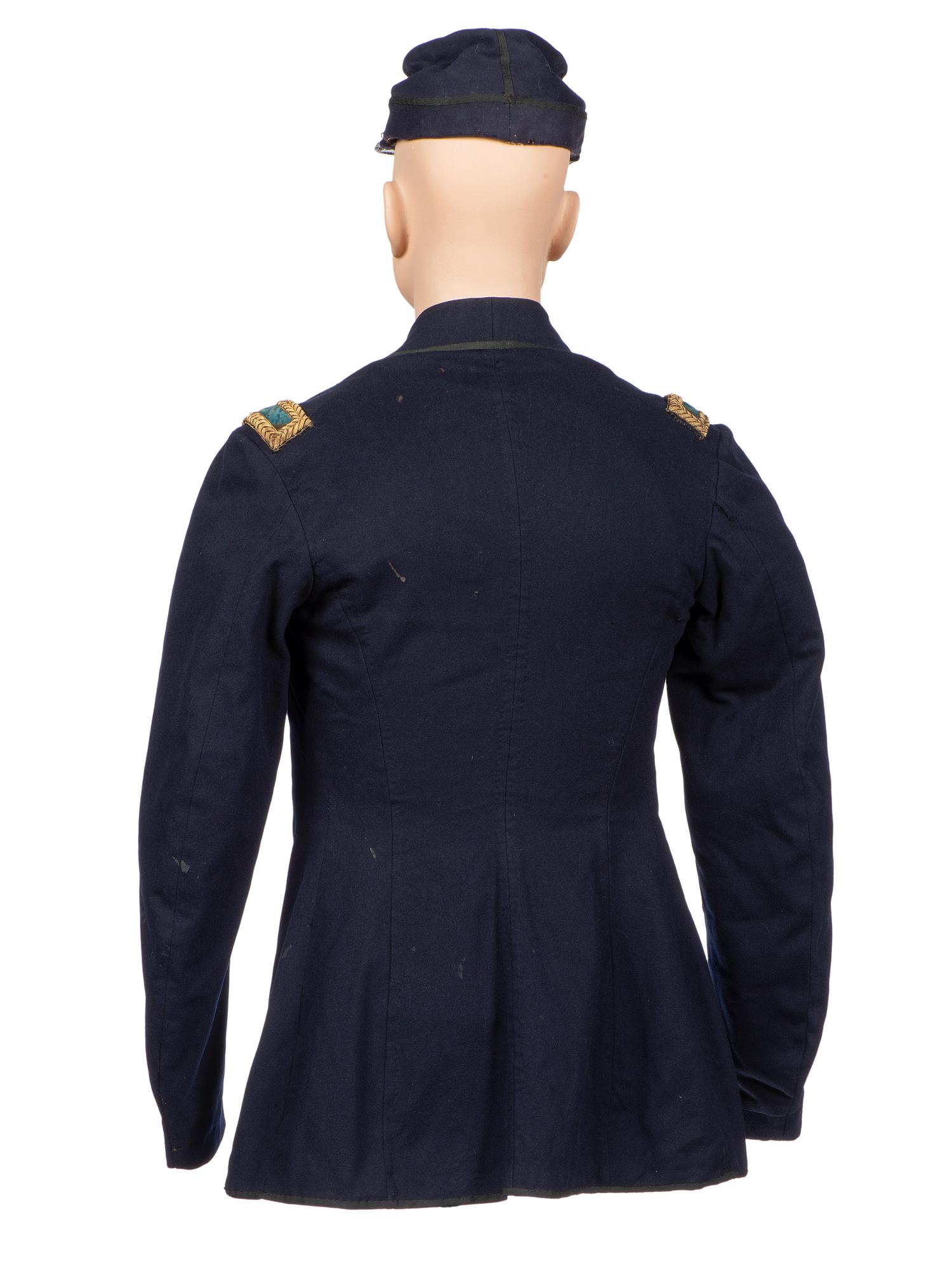 [CIVIL WAR]. Private purchase officer's sack coat, kepi, and carpet bag identified to Lieutenant Albert C. Sparks, Co. B, 37th Massachusetts Volunteers.