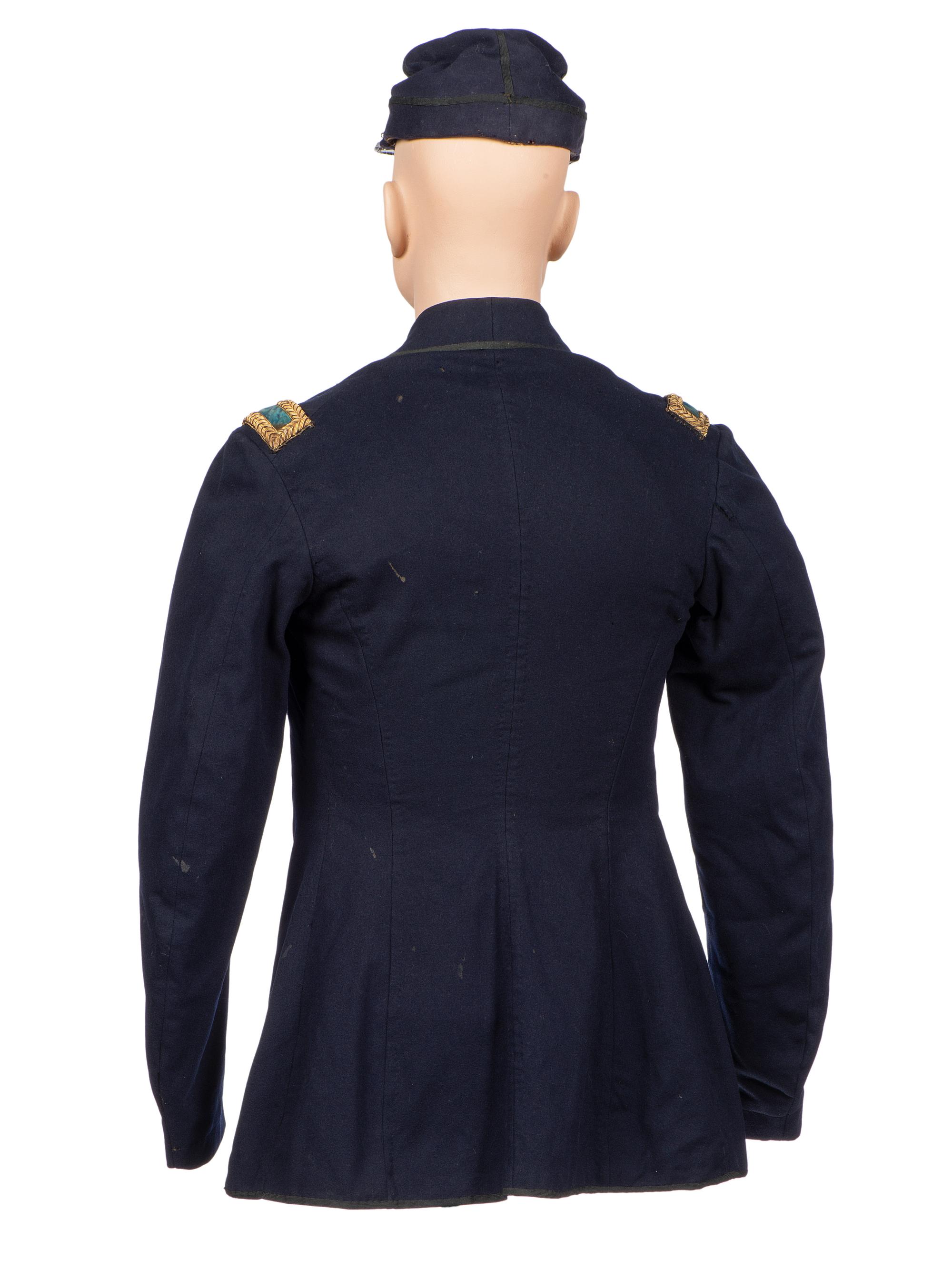[CIVIL WAR]. Private purchase officer's sack coat, kepi, and carpet bag identified to Lieutenant Albert C. Sparks, Co. B, 37th Massachusetts Volunteers.