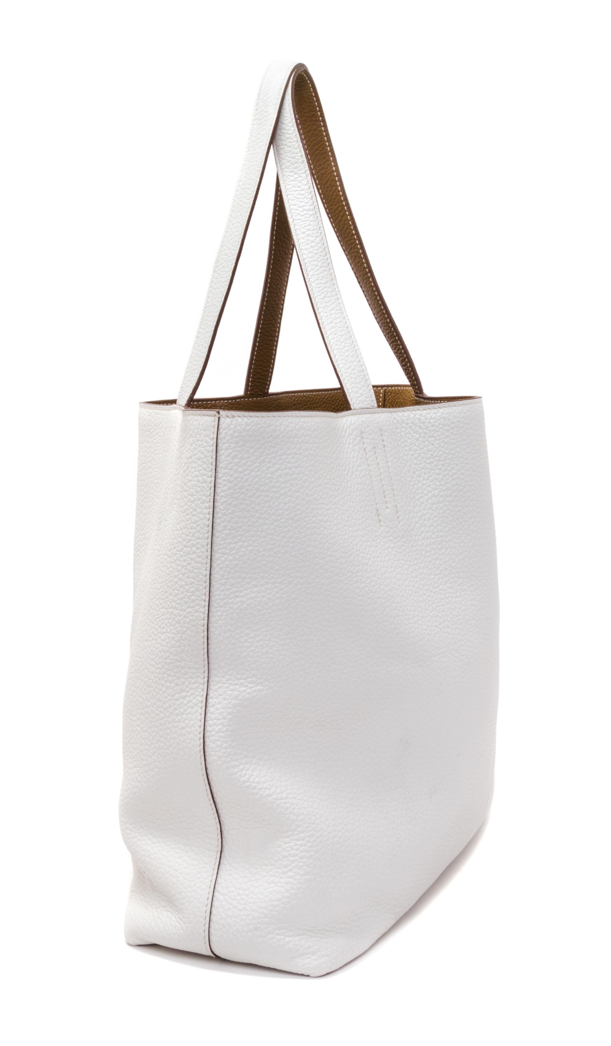 An Hermes Blanc/Chamois 45cm Taurillon Clemence Double Sens Tote, 17.5" x 15.5" x 5".