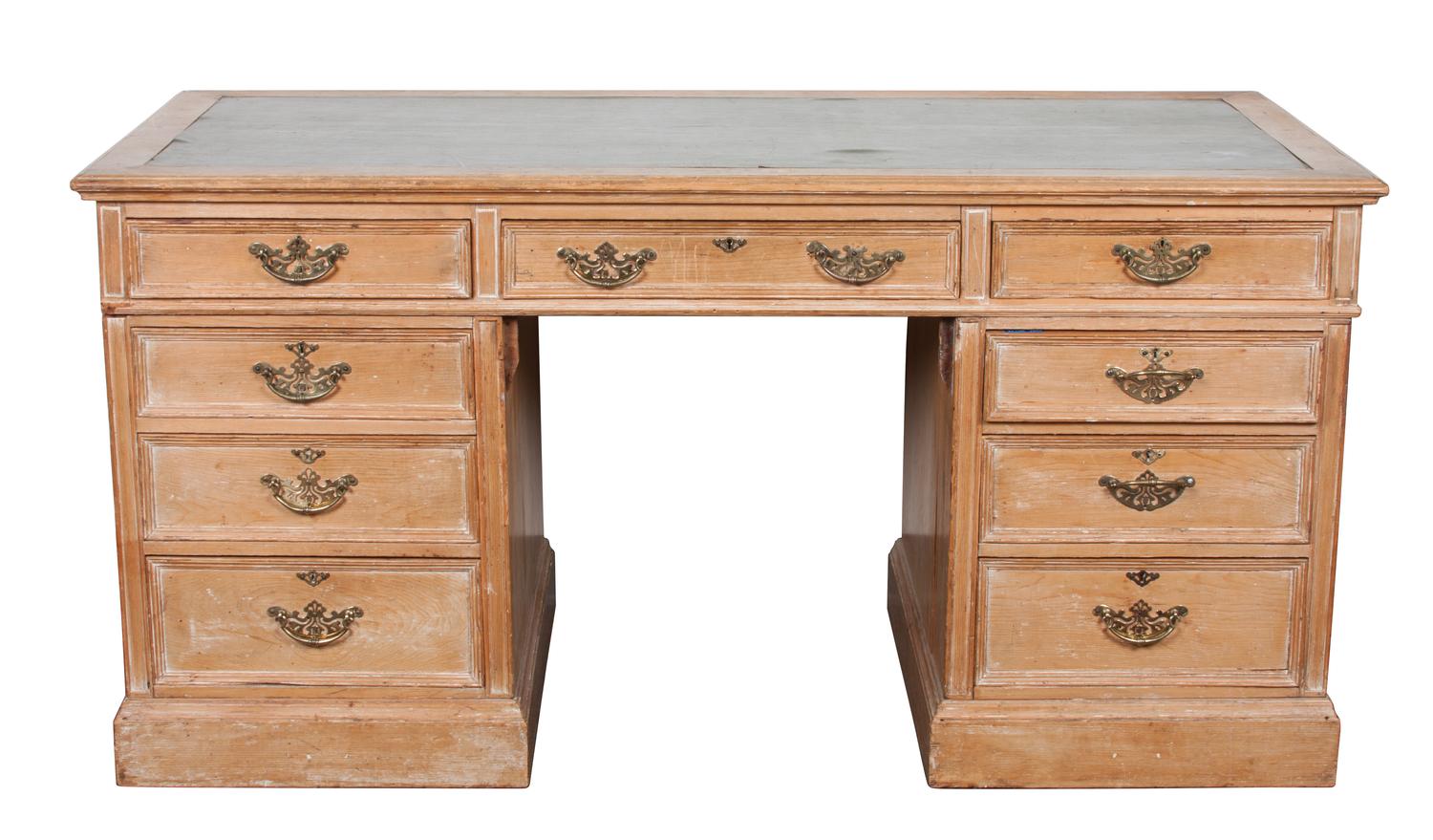 An English Pedestal Desk Height 30 x width 59 3/4 x depth 27 5/8 inches. — HEAL & SON