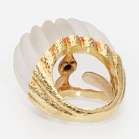 An 18K Yellow Gold, Rock Crystal, and Diamond Ring