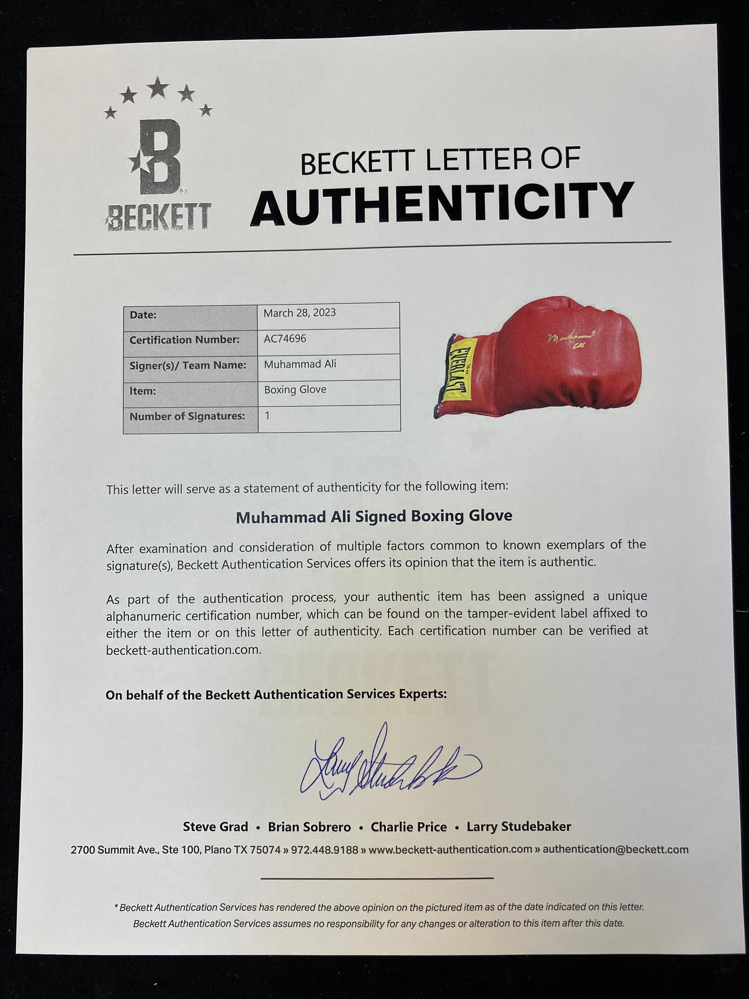 A Set of Muhammad Ali and Joe Frazier Signed Autograph Boxing Gloves (Beckett Authentication Services Letter),