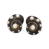 VERDURA, WOOD AND CULTURED PEARL SHELL CLIP EARRINGS