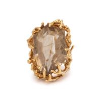 GILBERT ALBERT, YELLOW GOLD AND RUTILATED QUARTZ RING