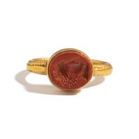 A Roman Gold and Red Jasper Ring Stone with a Portrait Head of an Athlete