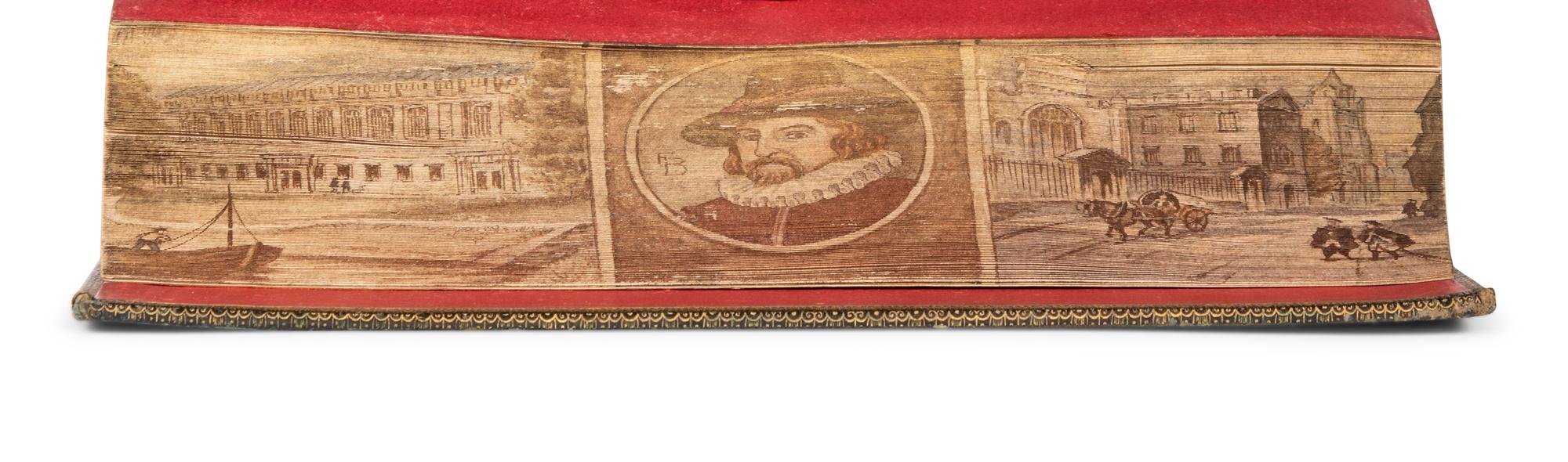[FORE-EDGE PAINTING]. BACON, Francis, Sir (1561-1626). Essays, Moral, Economical, and Political. London: Chiswick Press for J. Carpenter, 1812.