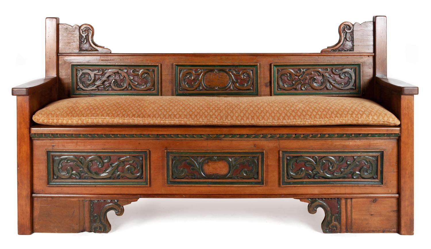 Continental Baroque Style Carved and Paint Decorated Bench