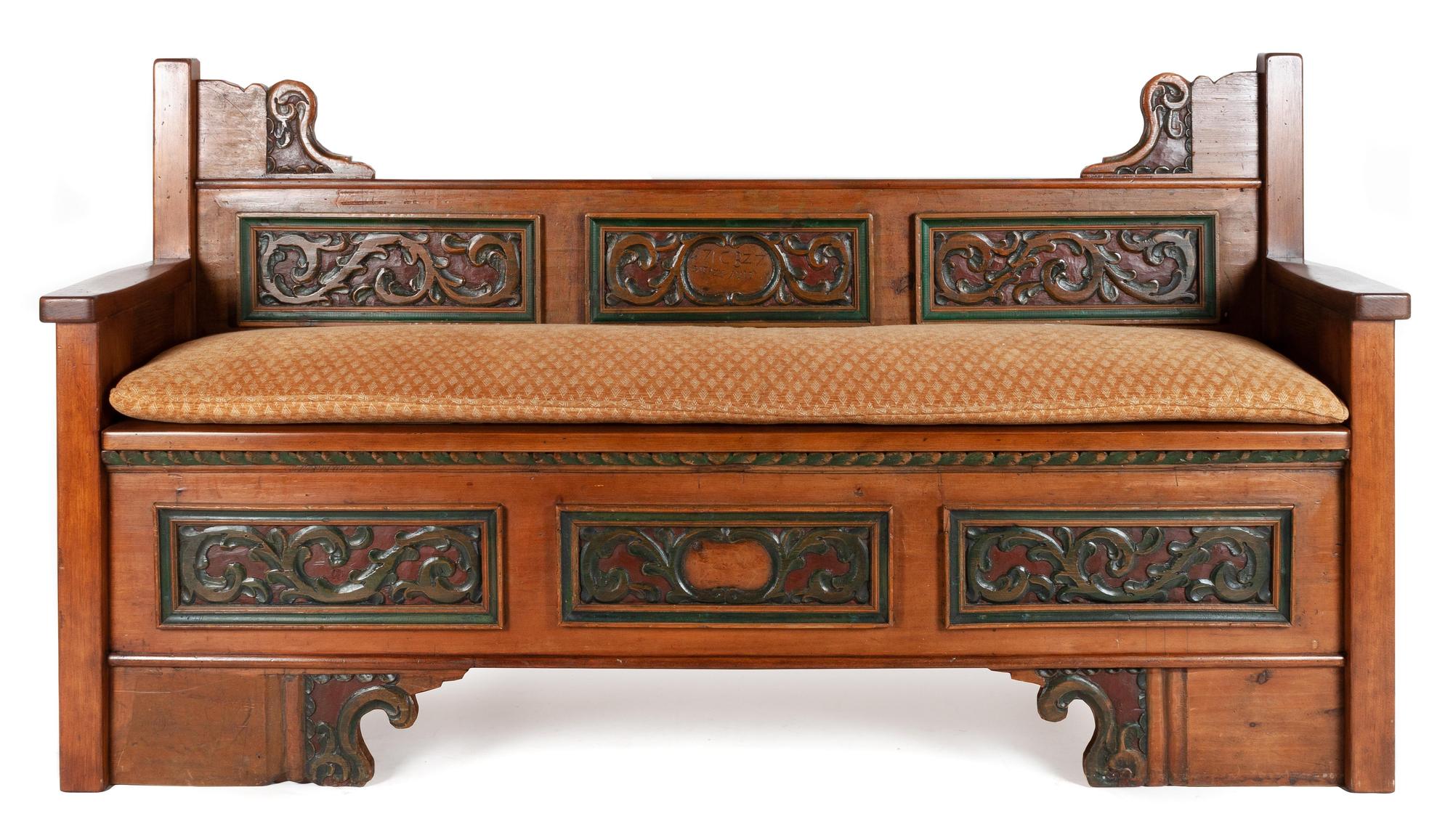 Continental Baroque Style Carved and Paint Decorated Bench