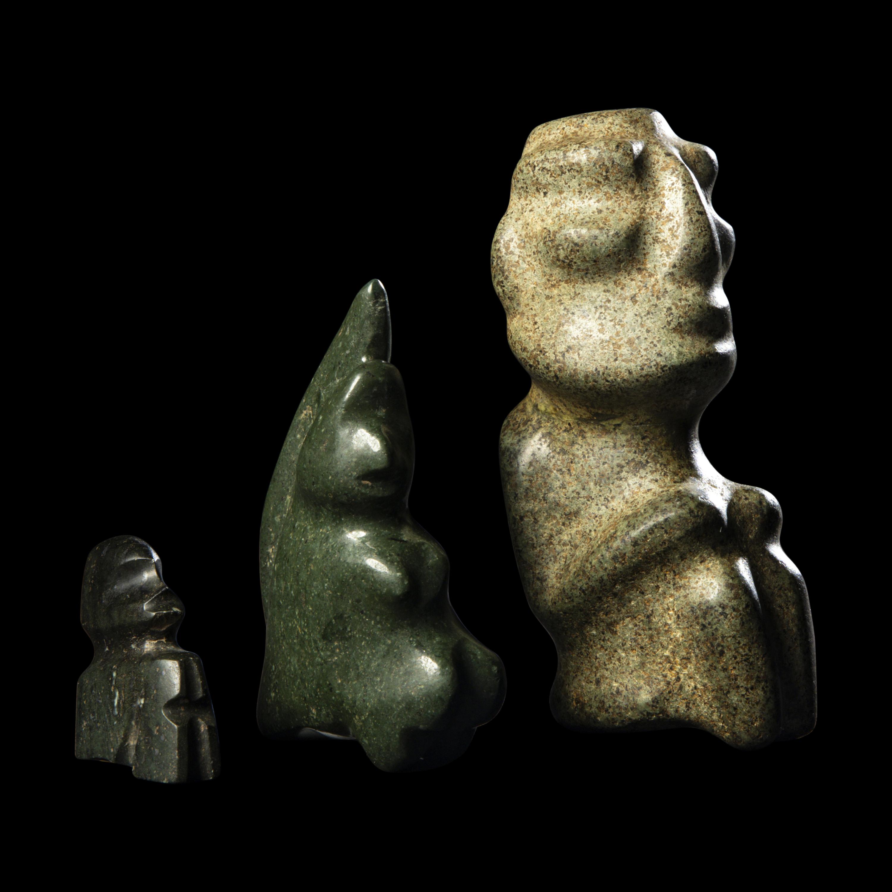 Three Mezcala Greenstone Crouching Figures