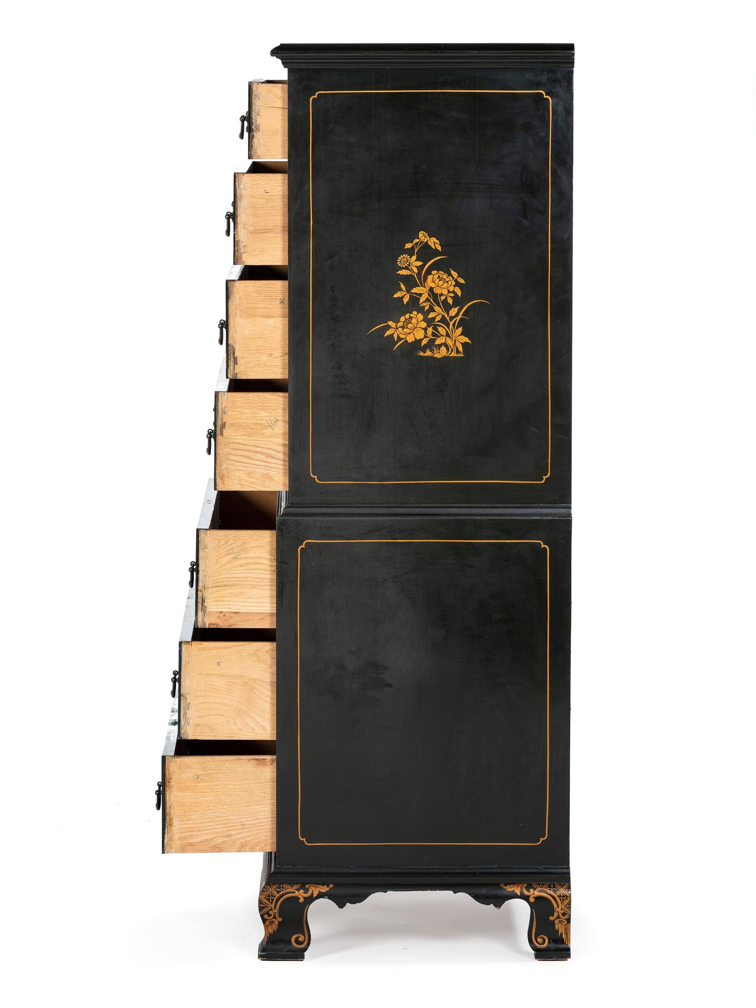 A George III Style Green-Japanned Chest-on-Chest