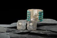 Sterling Silver and Turquoise Cluster Cuff Bracelet and Post Earrings