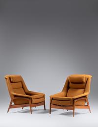 Pair of Lounge Chairs with Ottoman Dux, Sweden