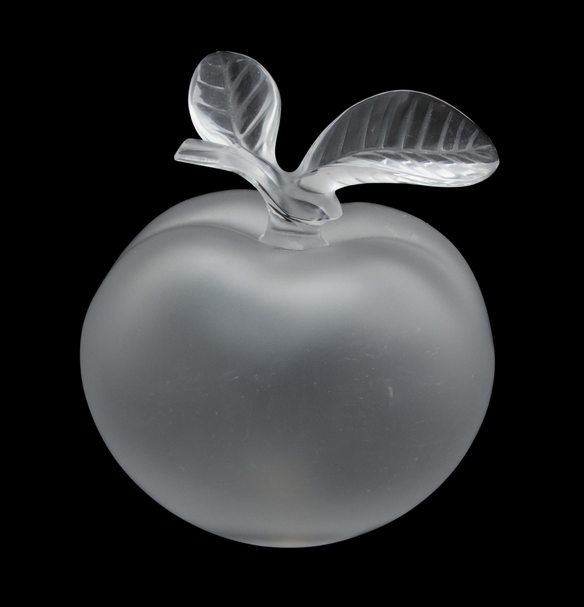 A Lalique Crystal Apple-Form Paperweight Height 7 inches. — 20TH CENTURY