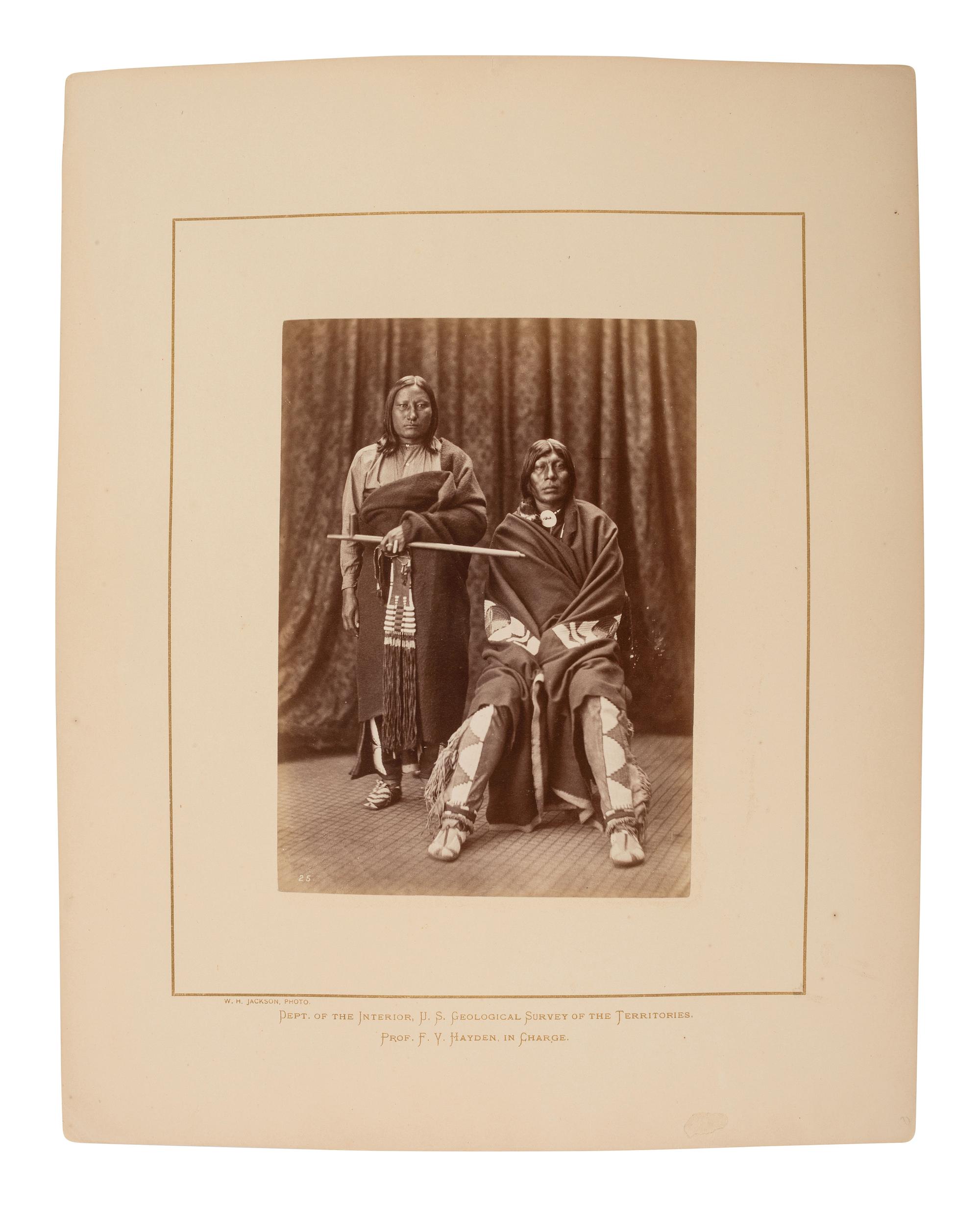 JACKSON, William Henry (1843-1942)]. Albumen photograph of Plenty Bears and Old Eagle, Arapaho. Washington, DC, before 1877.