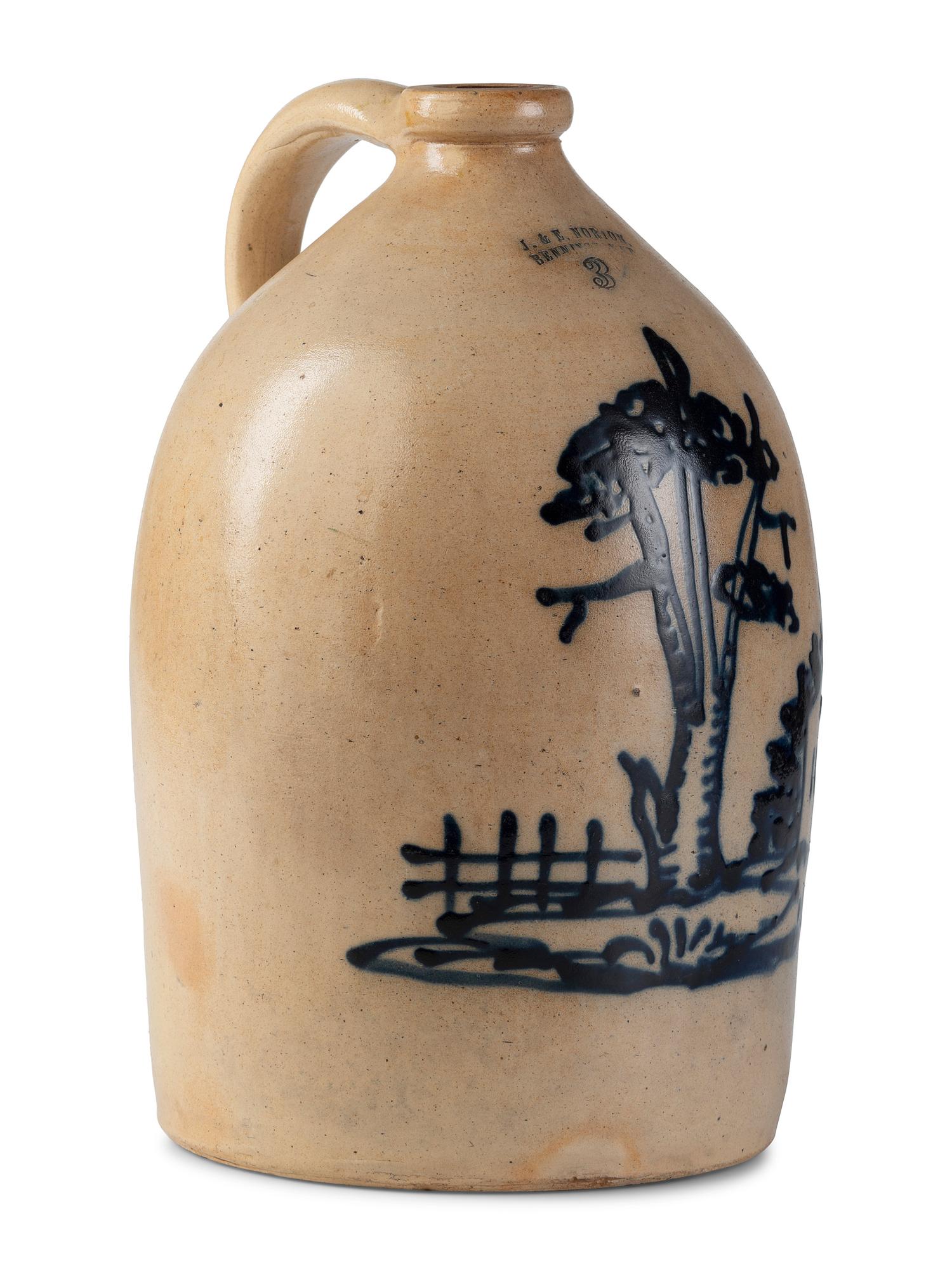 A J&E Norton Cobalt Decorated Stoneware Three-Gallon Jug