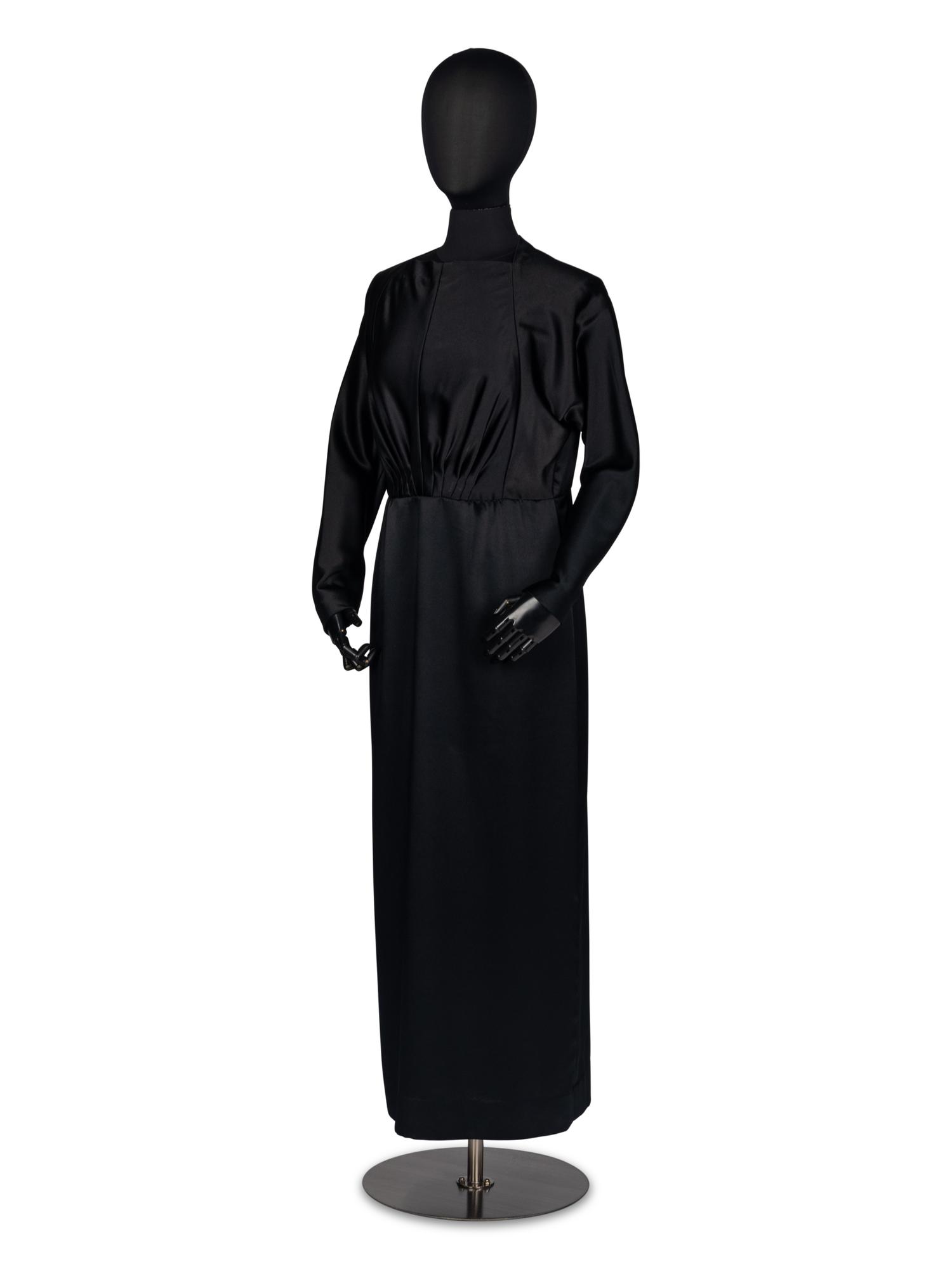Geoffrey Beene Black Satin Gown with Scarf and Evening Bag