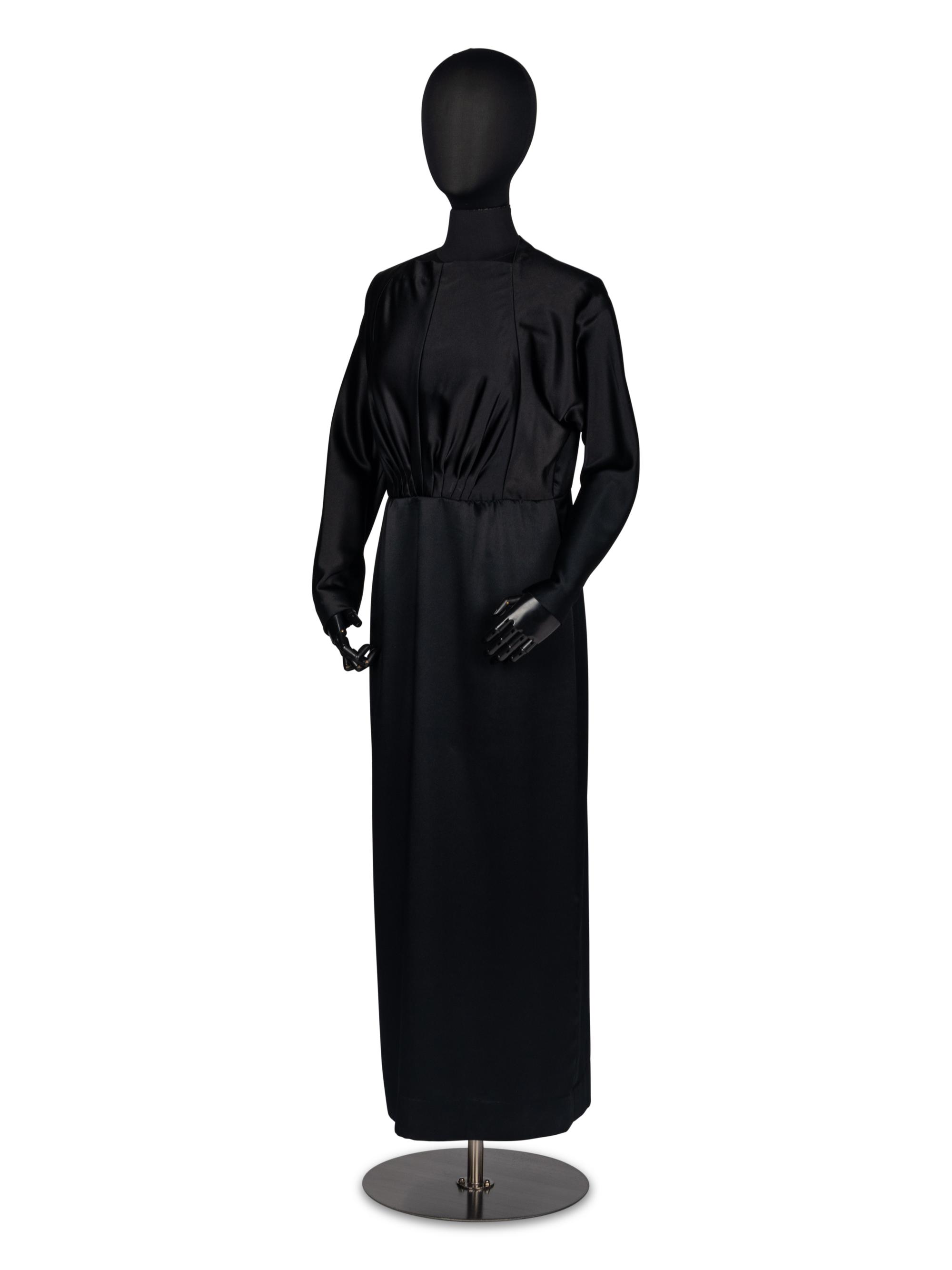 Geoffrey Beene Black Satin Gown with Scarf and Evening Bag