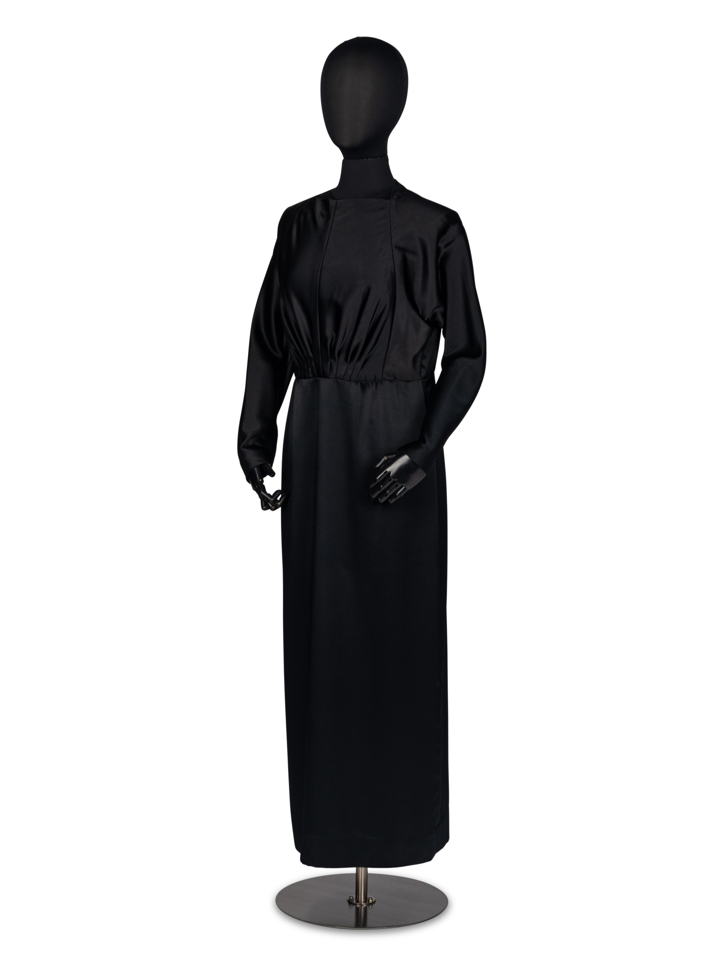 Geoffrey Beene Black Satin Gown with Scarf and Evening Bag