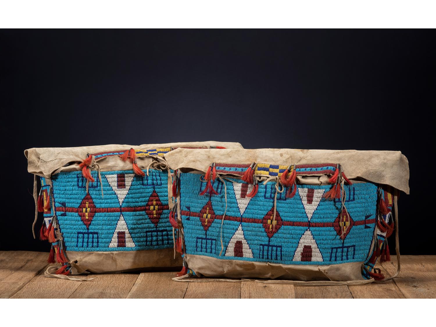 Sioux Beaded Buffalo Hide Possible Bags, Matched Pair